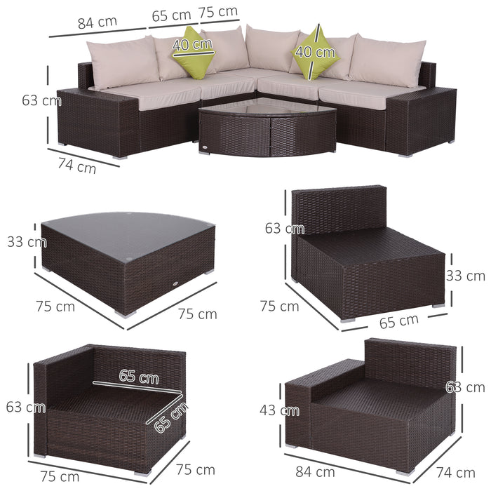 EasyComfort Salotto da Giardino in Rattan PE 6 Pezzi, Divano con Cuscini e Tavolino con Ripiano in Vetro