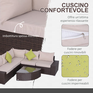 EasyComfort Salotto da Giardino in Rattan PE 6 Pezzi, Divano con Cuscini e Tavolino con Ripiano in Vetro