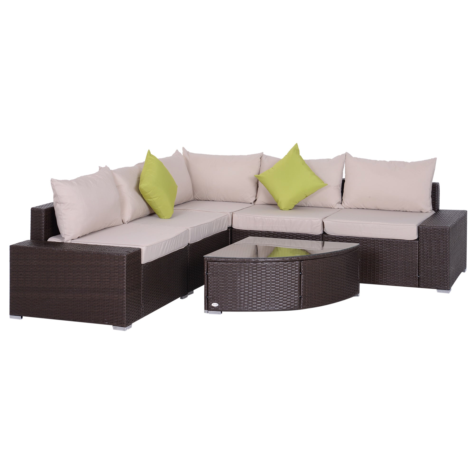 EasyComfort Salotto da Giardino in Rattan PE 6 Pezzi, Divano con Cuscini e Tavolino con Ripiano in Vetro