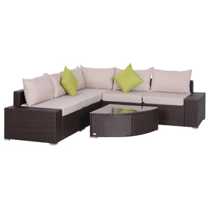 EasyComfort Salotto da Giardino in Rattan PE 6 Pezzi, Divano con Cuscini e Tavolino con Ripiano in Vetro