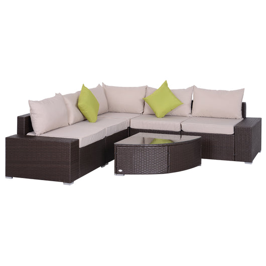 EasyComfort Salotto da Giardino in Rattan PE 6 Pezzi, Divano con Cuscini e Tavolino con Ripiano in Vetro