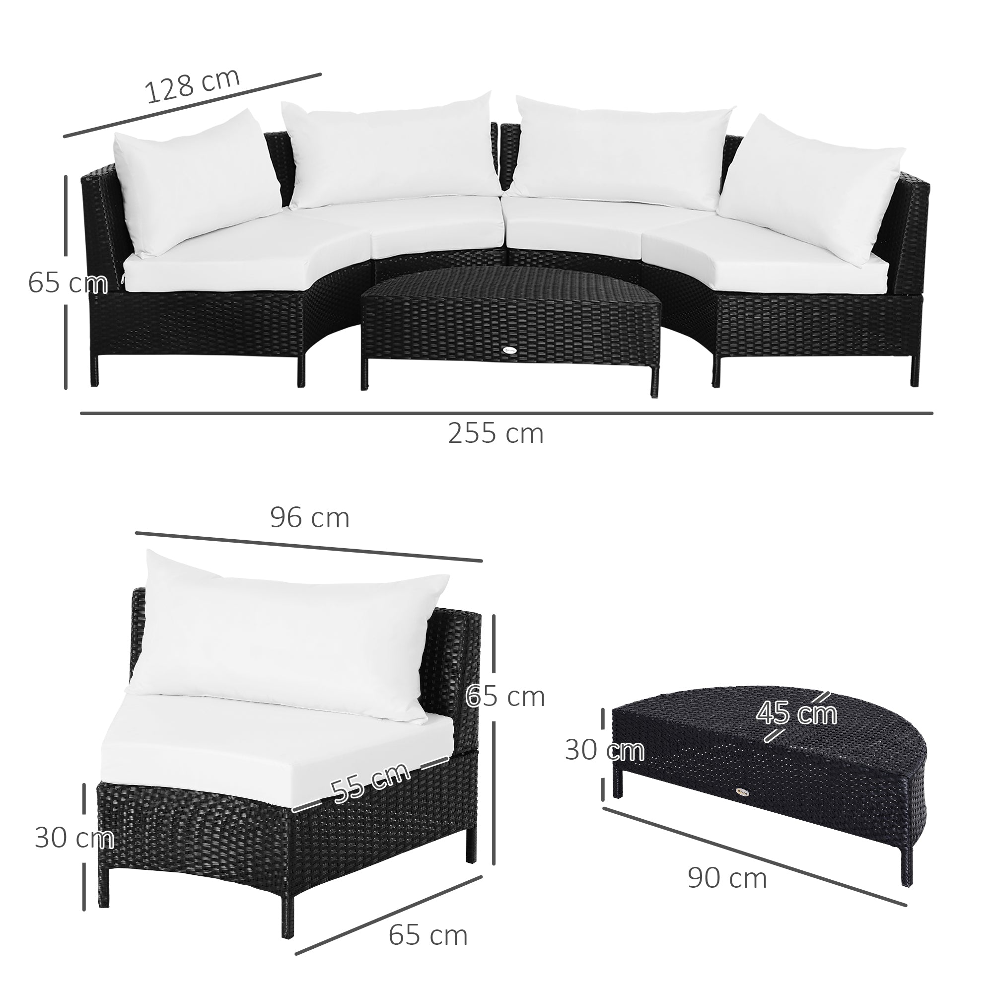 EASYCOMFORT  Mobili da giardino in Rattan Nero con Cuscini Bianchi, Set 5 Pezzi con Tavolino