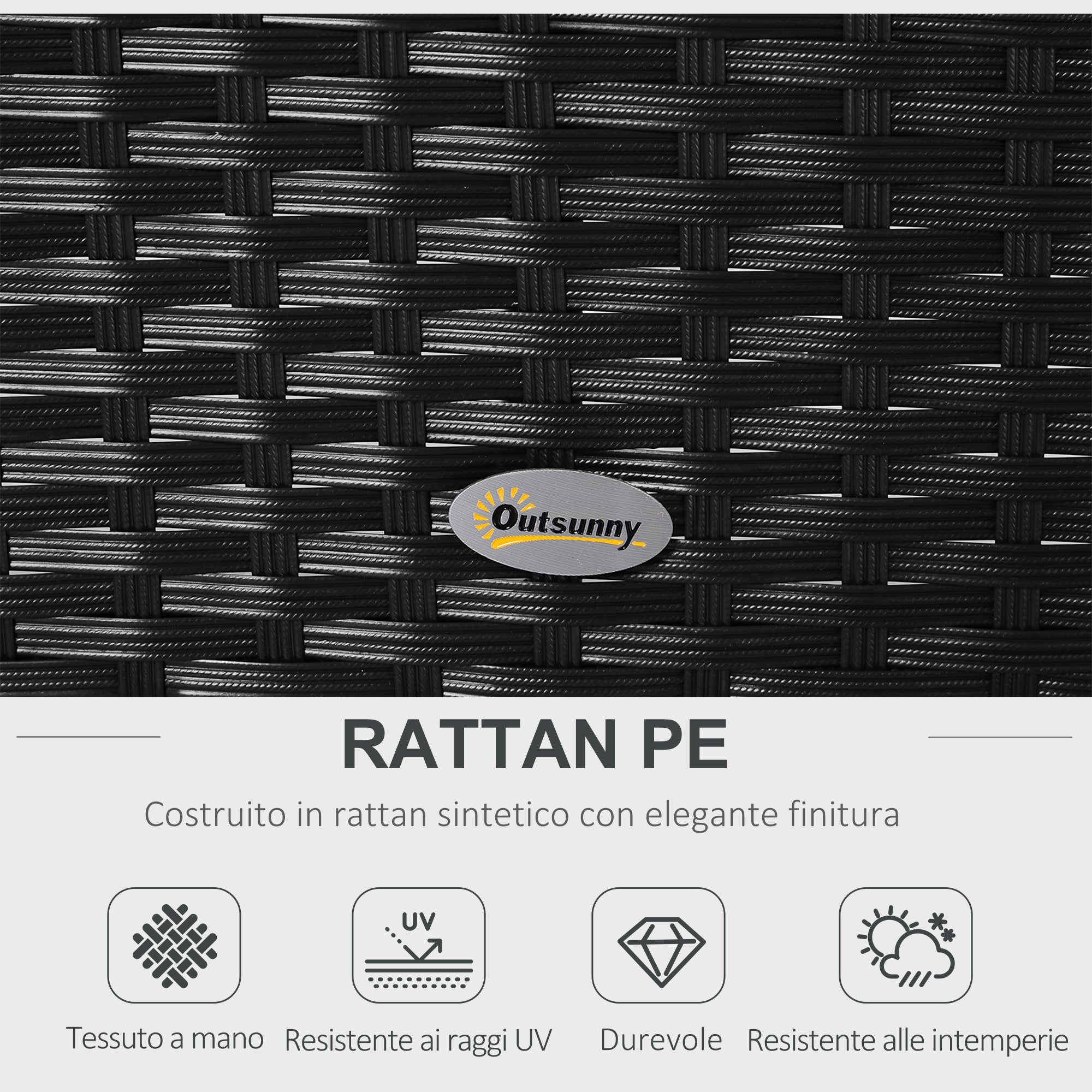 EASYCOMFORT  Mobili da giardino in Rattan Nero con Cuscini Bianchi, Set 5 Pezzi con Tavolino