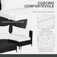 EASYCOMFORT  Mobili da giardino in Rattan Nero con Cuscini Bianchi, Set 5 Pezzi con Tavolino