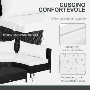 EASYCOMFORT  Mobili da giardino in Rattan Nero con Cuscini Bianchi, Set 5 Pezzi con Tavolino