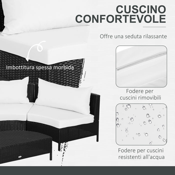 EASYCOMFORT  Mobili da giardino in Rattan Nero con Cuscini Bianchi, Set 5 Pezzi con Tavolino