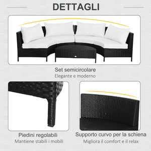 EASYCOMFORT  Mobili da giardino in Rattan Nero con Cuscini Bianchi, Set 5 Pezzi con Tavolino