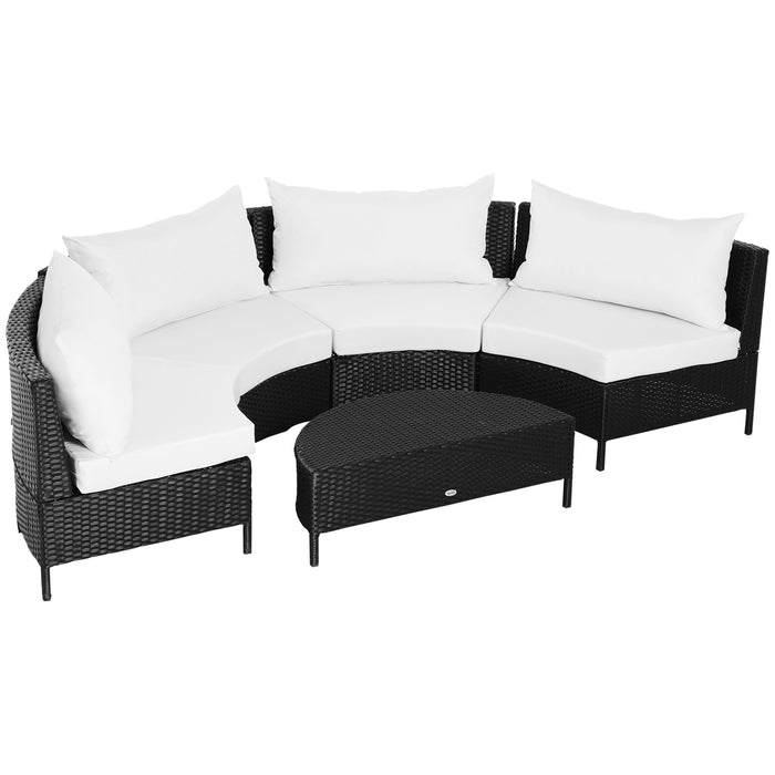 EASYCOMFORT  Mobili da giardino in Rattan Nero con Cuscini Bianchi, Set 5 Pezzi con Tavolino