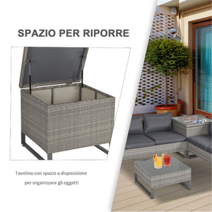 EASYCOMFORT Divano 3 Posti da Esterni in PE Rattan con Cuscini a Righe Grigio 173x68x78cm