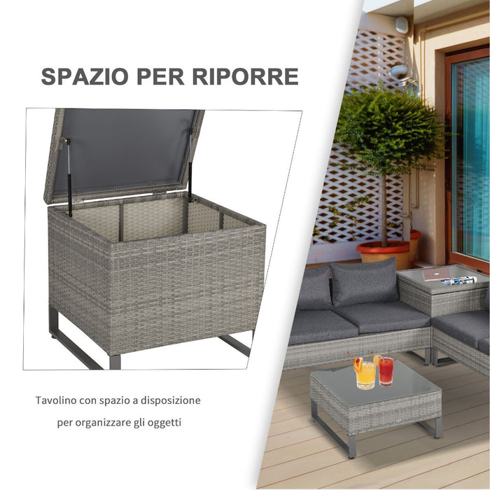 EASYCOMFORT Divano 3 Posti da Esterni in PE Rattan con Cuscini a Righe Grigio 173x68x78cm
