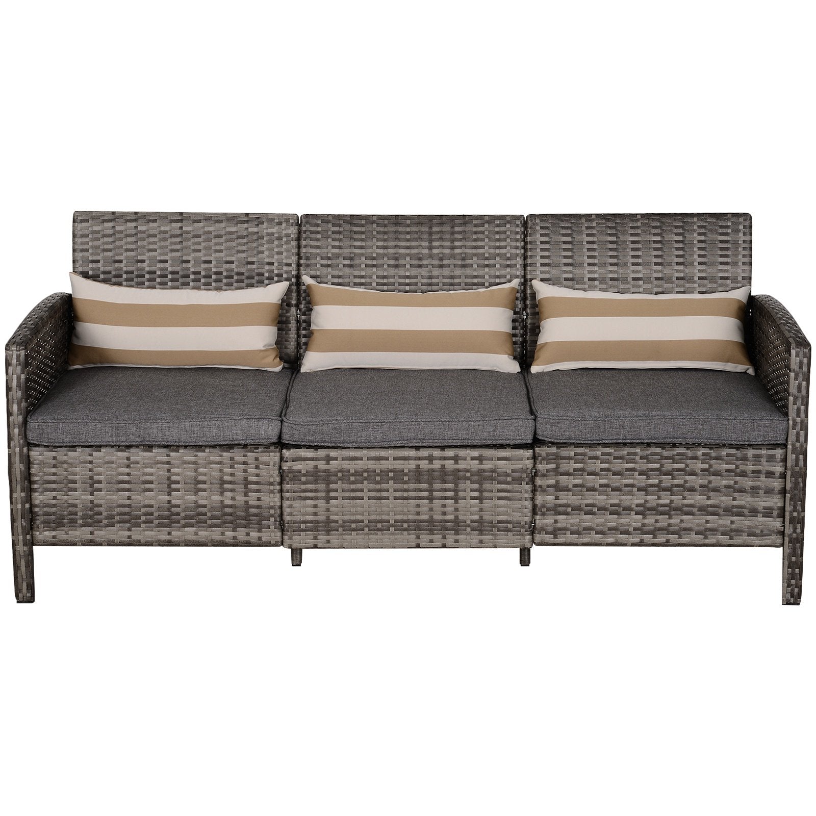 EASYCOMFORT Divano 3 Posti da Esterni in PE Rattan con Cuscini a Righe Grigio 173x68x78cm