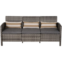 EASYCOMFORT Divano 3 Posti da Esterni in PE Rattan con Cuscini a Righe Grigio 173x68x78cm