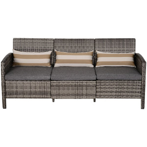 EASYCOMFORT Divano 3 Posti da Esterni in PE Rattan con Cuscini a Righe Grigio 173x68x78cm