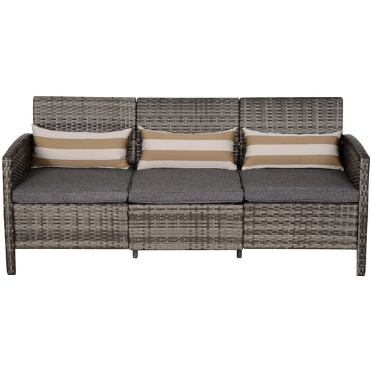 EASYCOMFORT Divano 3 Posti da Esterni in PE Rattan con Cuscini a Righe Grigio 173x68x78cm
