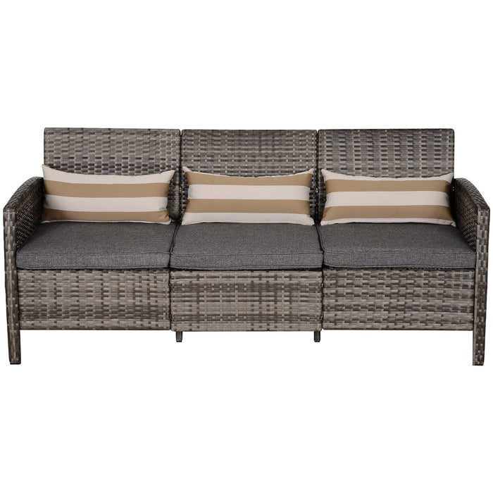 EASYCOMFORT Divano 3 Posti da Esterni in PE Rattan con Cuscini a Righe Grigio 173x68x78cm