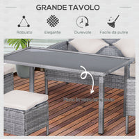 EASYCOMFORT  set mobili da giardino in PE Rattan con 2 Divani 1 Tavolino 2 Sgabelli Grigio