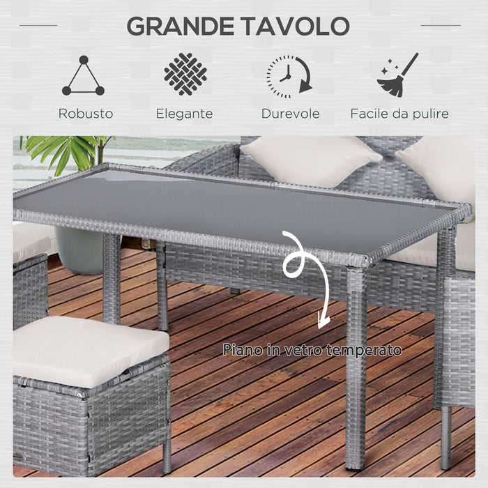 EASYCOMFORT  set mobili da giardino in PE Rattan con 2 Divani 1 Tavolino 2 Sgabelli Grigio