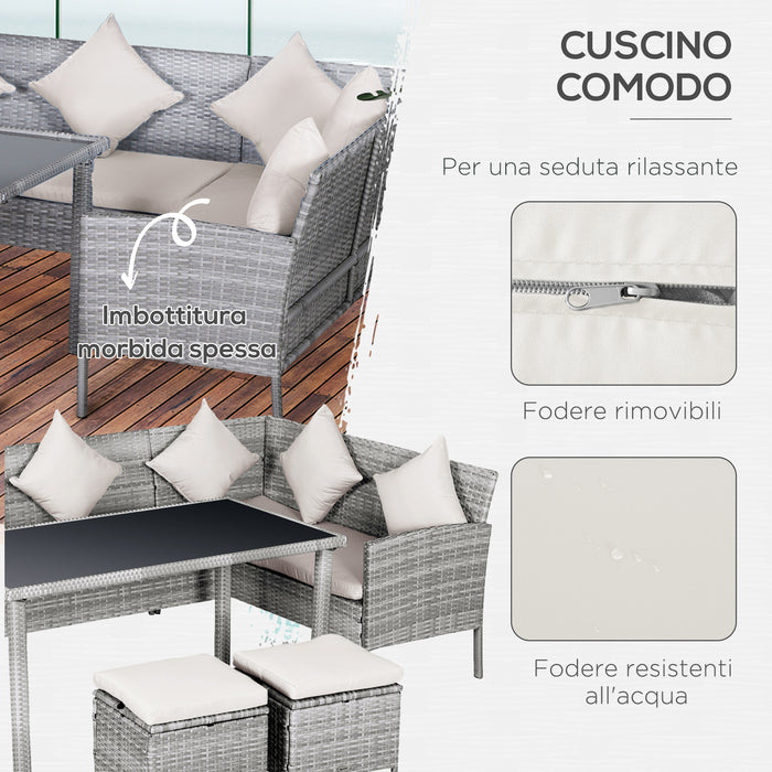 EASYCOMFORT  set mobili da giardino in PE Rattan con 2 Divani 1 Tavolino 2 Sgabelli Grigio