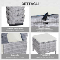 EASYCOMFORT  set mobili da giardino in PE Rattan con 2 Divani 1 Tavolino 2 Sgabelli Grigio