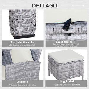EASYCOMFORT  set mobili da giardino in PE Rattan con 2 Divani 1 Tavolino 2 Sgabelli Grigio
