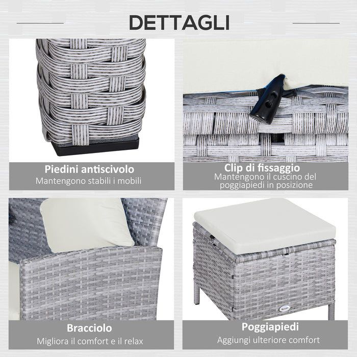 EASYCOMFORT  set mobili da giardino in PE Rattan con 2 Divani 1 Tavolino 2 Sgabelli Grigio