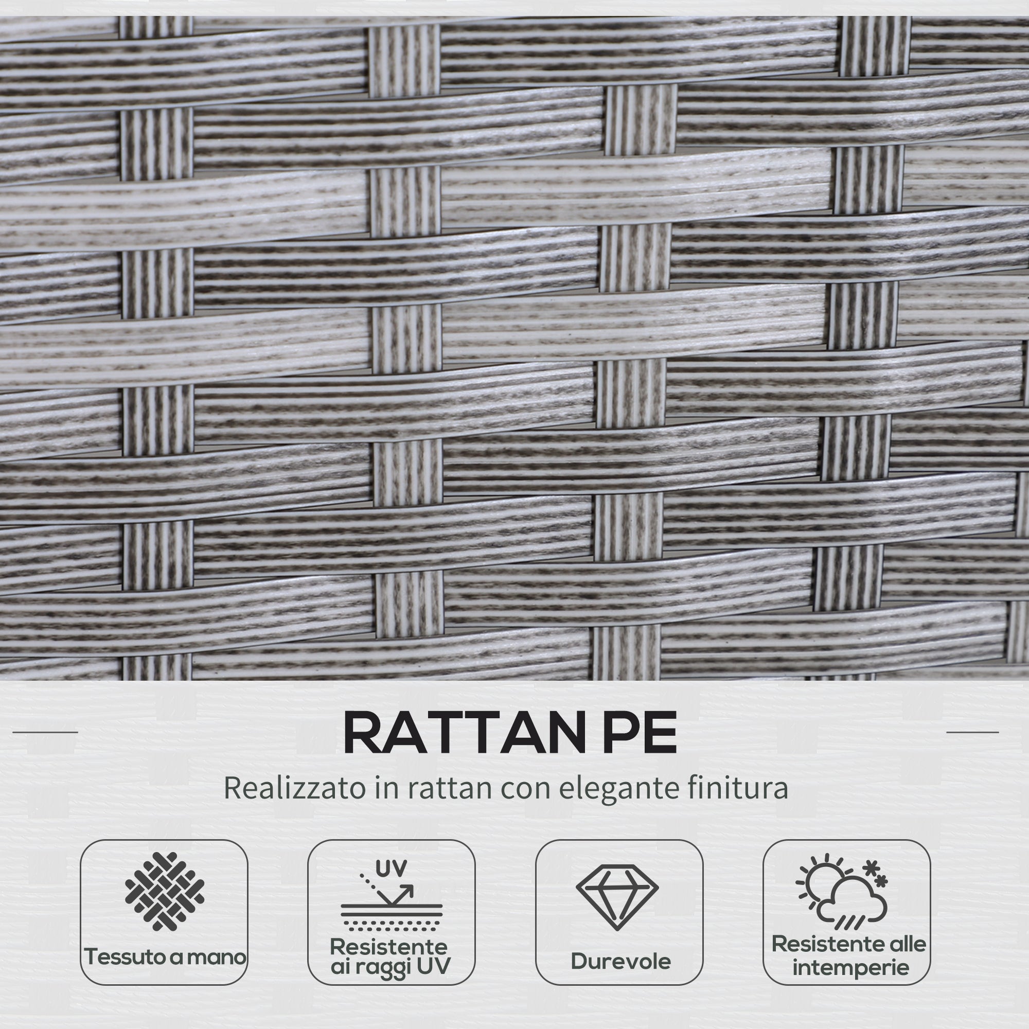 EASYCOMFORT  set mobili da giardino in PE Rattan con 2 Divani 1 Tavolino 2 Sgabelli Grigio