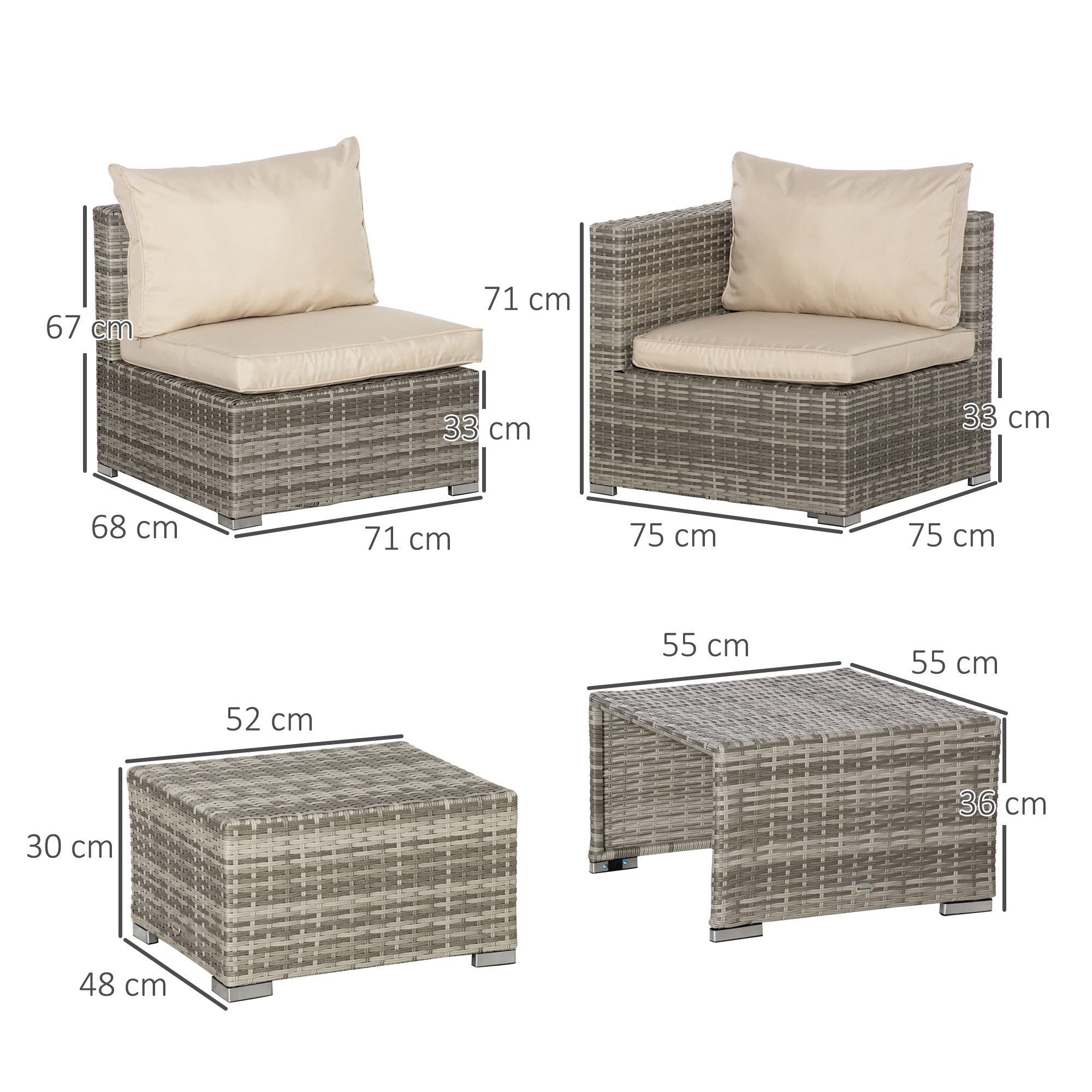 EasyComfort Salotto da Giardino in Rattan PE da 8 Pezzi con Poltrone, Tavolini e Sgabelli, Beige