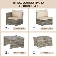EasyComfort Salotto da Giardino in Rattan PE da 8 Pezzi con Poltrone, Tavolini e Sgabelli, Beige
