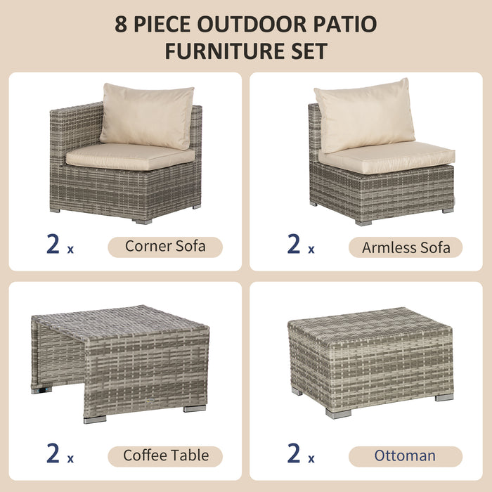 EasyComfort Salotto da Giardino in Rattan PE da 8 Pezzi con Poltrone, Tavolini e Sgabelli, Beige