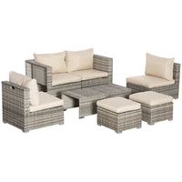 EasyComfort Salotto da Giardino in Rattan PE da 8 Pezzi con Poltrone, Tavolini e Sgabelli, Beige