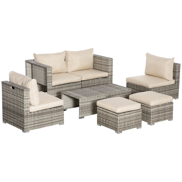 EasyComfort Salotto da Giardino in Rattan PE da 8 Pezzi con Poltrone, Tavolini e Sgabelli, Beige