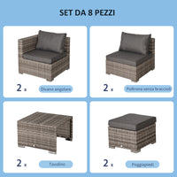 EASYCOMFORT  Salotto da Giardino in PE Rattan 8 Pezzi con Struttura in Alluminio Grigio
