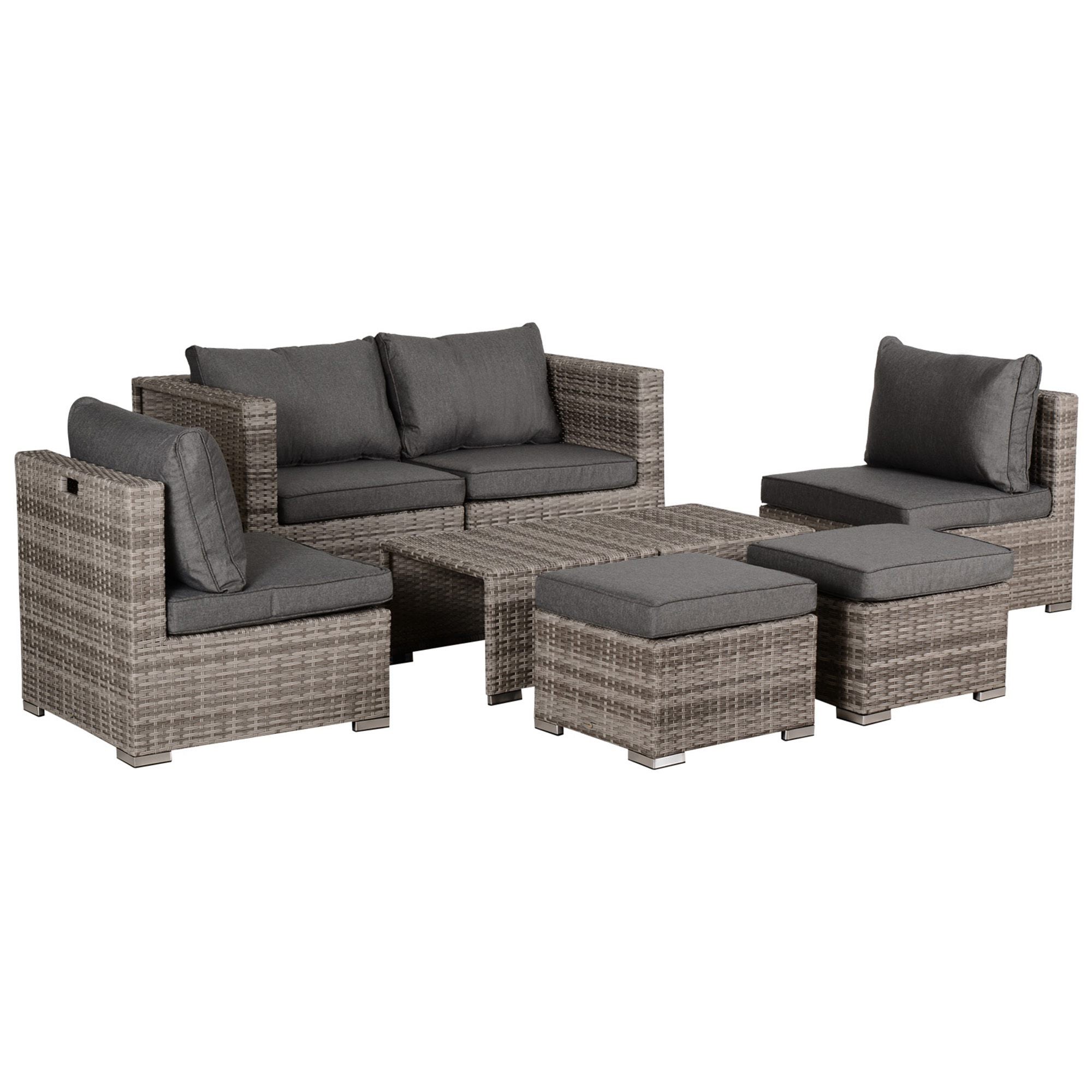 EASYCOMFORT  Salotto da Giardino in PE Rattan 8 Pezzi con Struttura in Alluminio Grigio