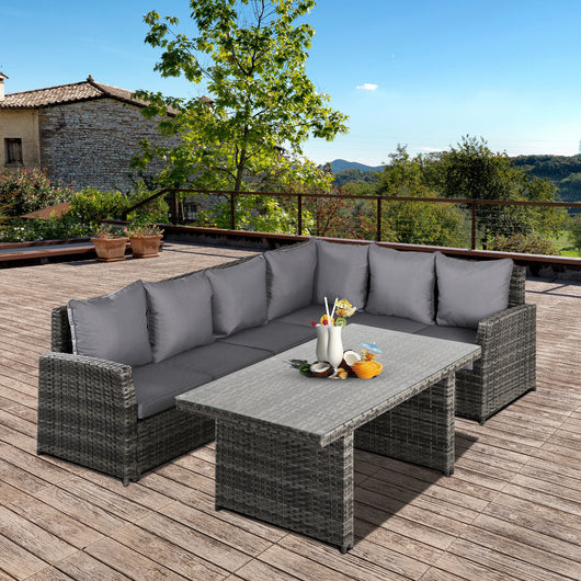 EASYCOMFORT  Salotto da Giardino con 2 Divani e Tavolo in PE Rattan Grigio