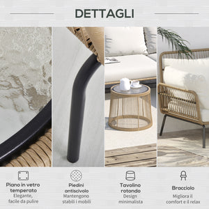EASYCOMFORT  Set 3 Pezzi Divano 2 Posti Chaise Longue e Tavolino, Beige e Caffè