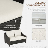 EasyComfort Divano da Giardino 2 Posti in Rattan PE con Cuscini, 132x70x74cm, Marrone