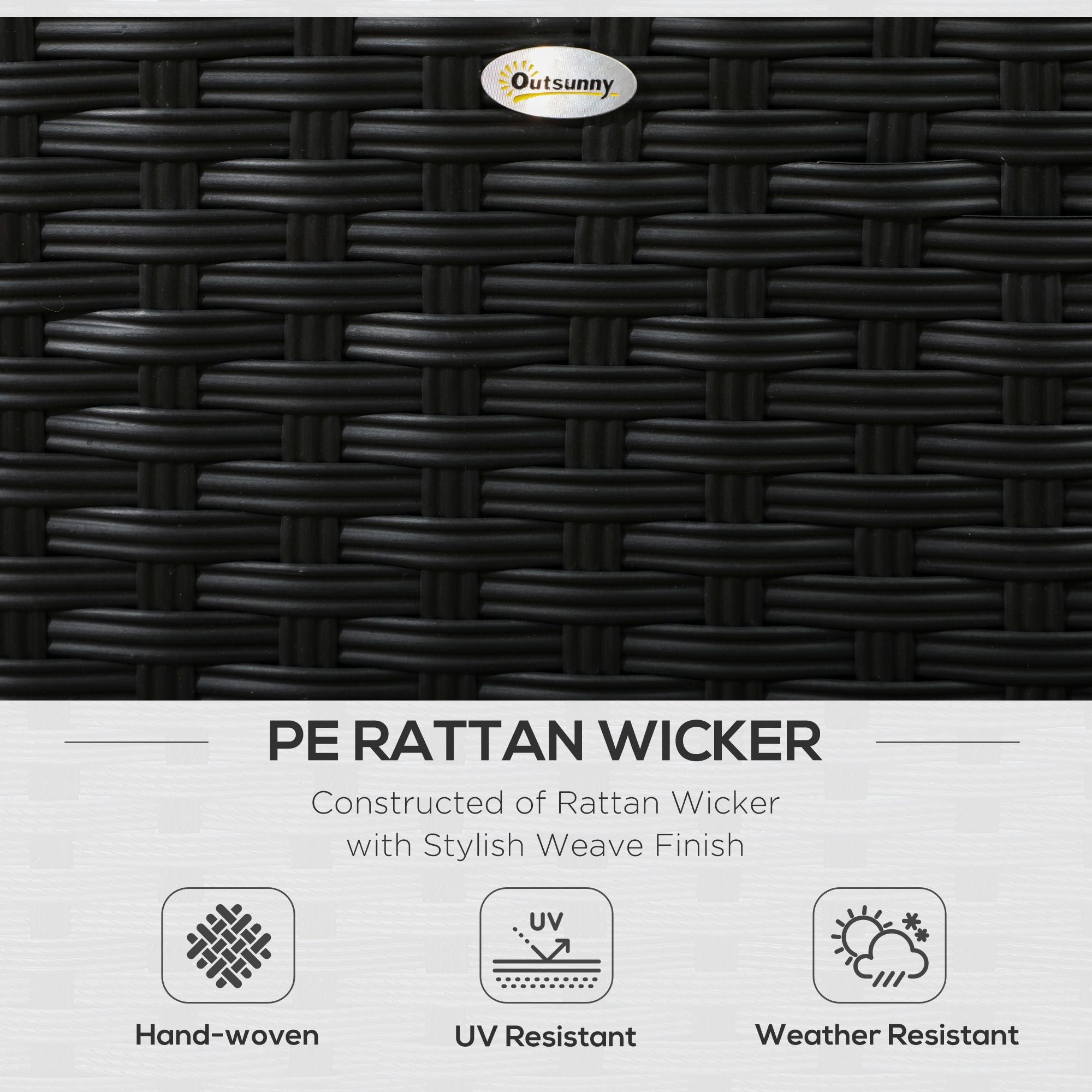 Easycomfort Salotto da Giardino con 2 Poltrone e 2 Poggiapiedi in Rattan PE, Tavolino in Vetro, Nero