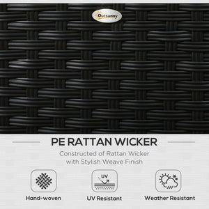 Easycomfort Salotto da Giardino con 2 Poltrone e 2 Poggiapiedi in Rattan PE, Tavolino in Vetro, Nero