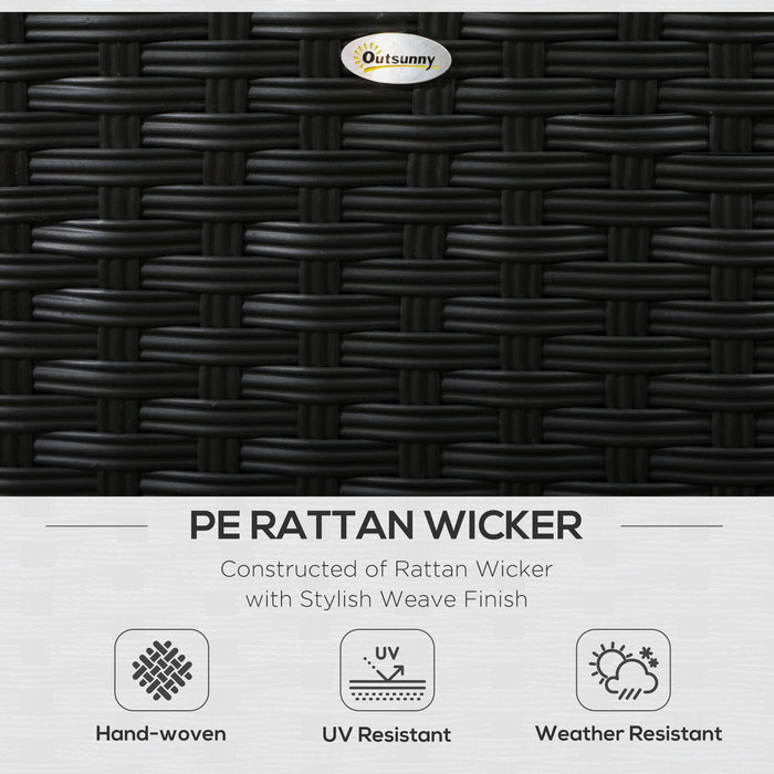 Easycomfort Salotto da Giardino con 2 Poltrone e 2 Poggiapiedi in Rattan PE, Tavolino in Vetro, Nero