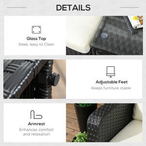 Easycomfort Salotto da Giardino con 2 Poltrone e 2 Poggiapiedi in Rattan PE, Tavolino in Vetro, Nero