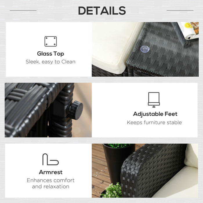 Easycomfort Salotto da Giardino con 2 Poltrone e 2 Poggiapiedi in Rattan PE, Tavolino in Vetro, Nero
