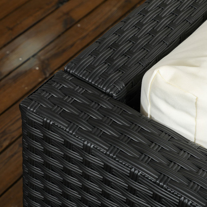 Easycomfort Salotto da Giardino con 2 Poltrone e 2 Poggiapiedi in Rattan PE, Tavolino in Vetro, Nero