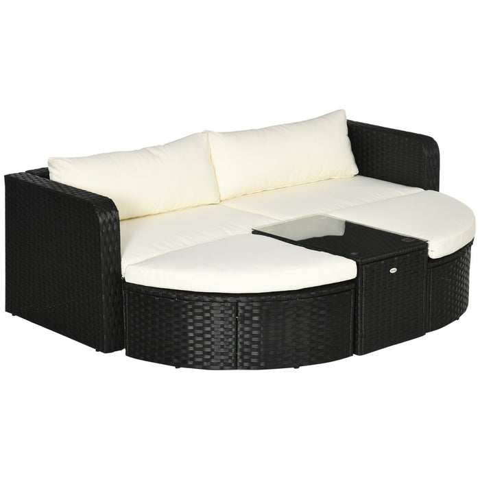 Easycomfort Salotto da Giardino con 2 Poltrone e 2 Poggiapiedi in Rattan PE, Tavolino in Vetro, Nero