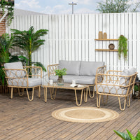 Easycomfort Salotto da Giardino in Rattan Stile Boho con Divano 2 Posti, 2 Poltrone e Tavolino con Vetro