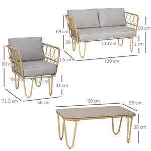 Easycomfort Salotto da Giardino in Rattan Stile Boho con Divano 2 Posti, 2 Poltrone e Tavolino con Vetro