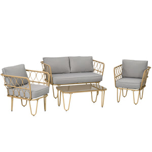 Easycomfort Salotto da Giardino in Rattan Stile Boho con Divano 2 Posti, 2 Poltrone e Tavolino con Vetro