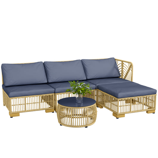 EasyComfort Set Salotto in Rattan da Giardino con Divano Modulabile, Cuscini e Tavolino da Caffè, Grigio