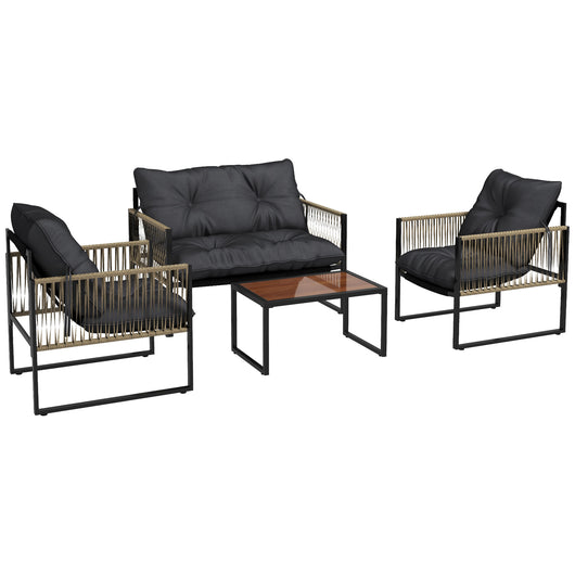 EasyComfort Set da Giardino 4 Pezzi in Rattan con Divanetto, 2 Sedie e Tavolino da Caffè, Grigio e Marrone