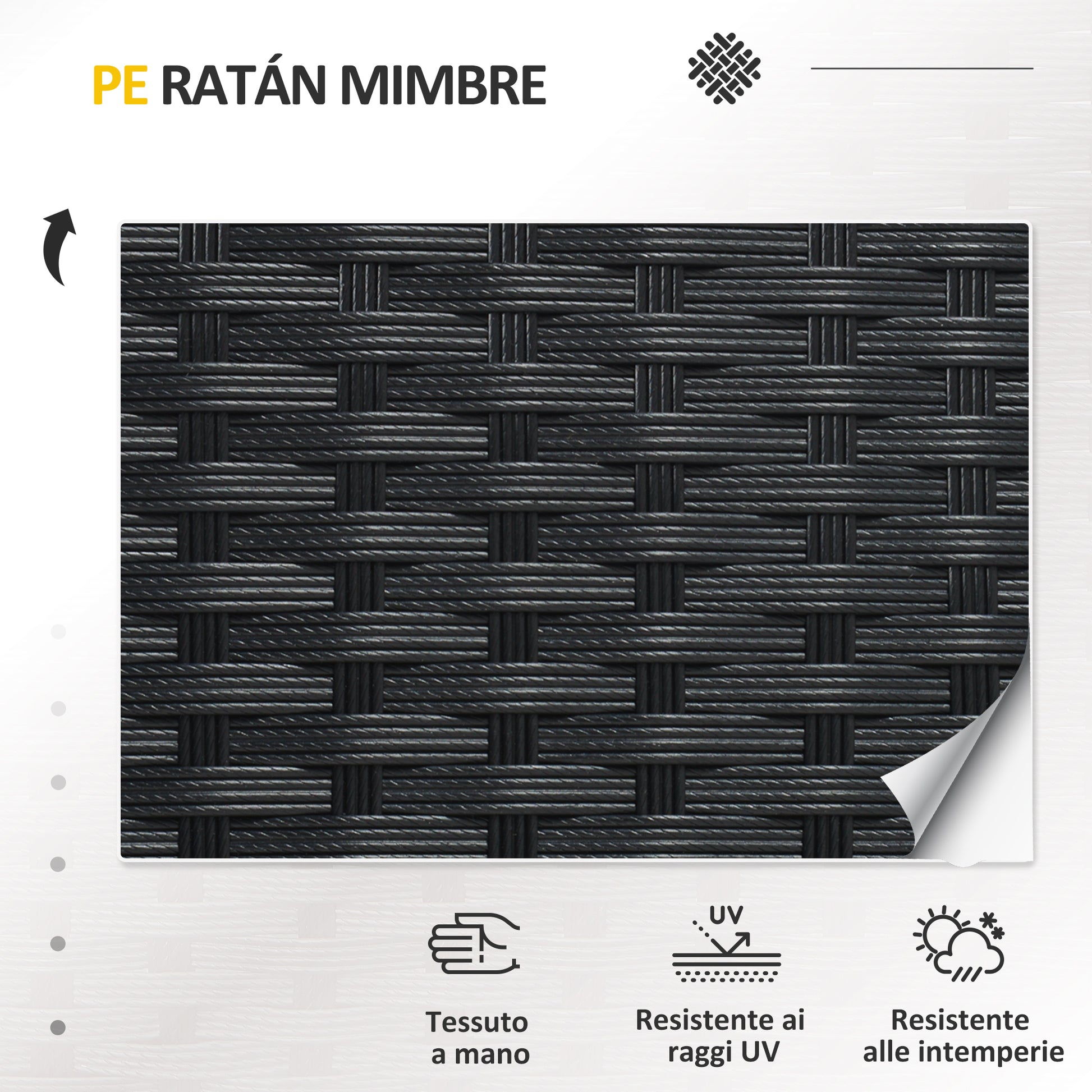 EasyComfort Salotto da Esterno Rattan PE con Divanetto, 2 Poltrone con Cuscini e Tavolino in Vetro, Nero e Grigio