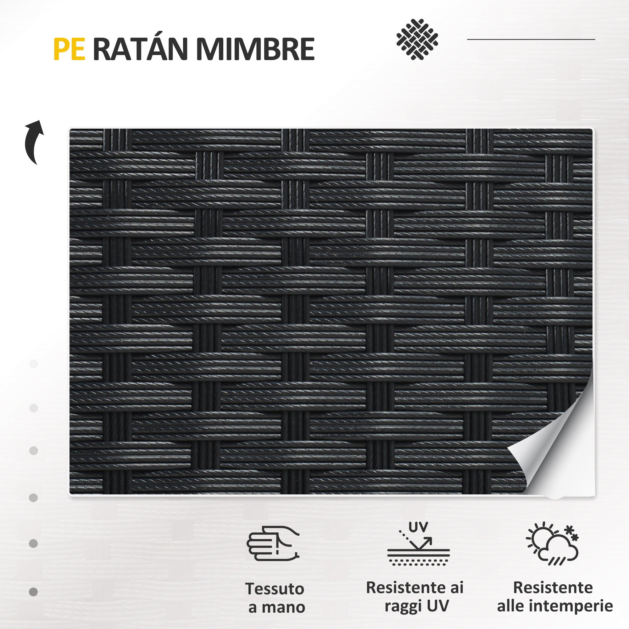 EasyComfort Salotto da Esterno Rattan PE con Divanetto, 2 Poltrone con Cuscini e Tavolino in Vetro, Nero e Grigio